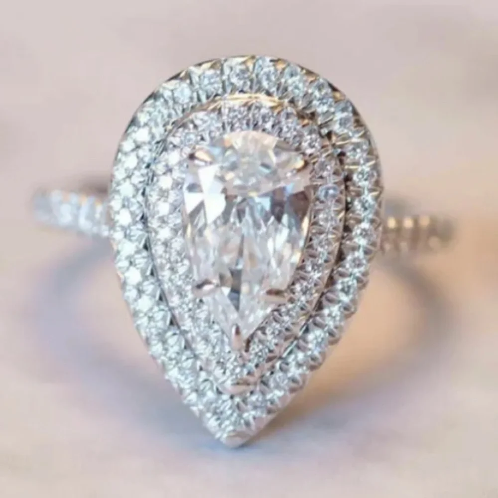 Gorgeous 3.75 ct. t.w. Pear & Round Cut Double Halo Ring - Picture 7 of 16